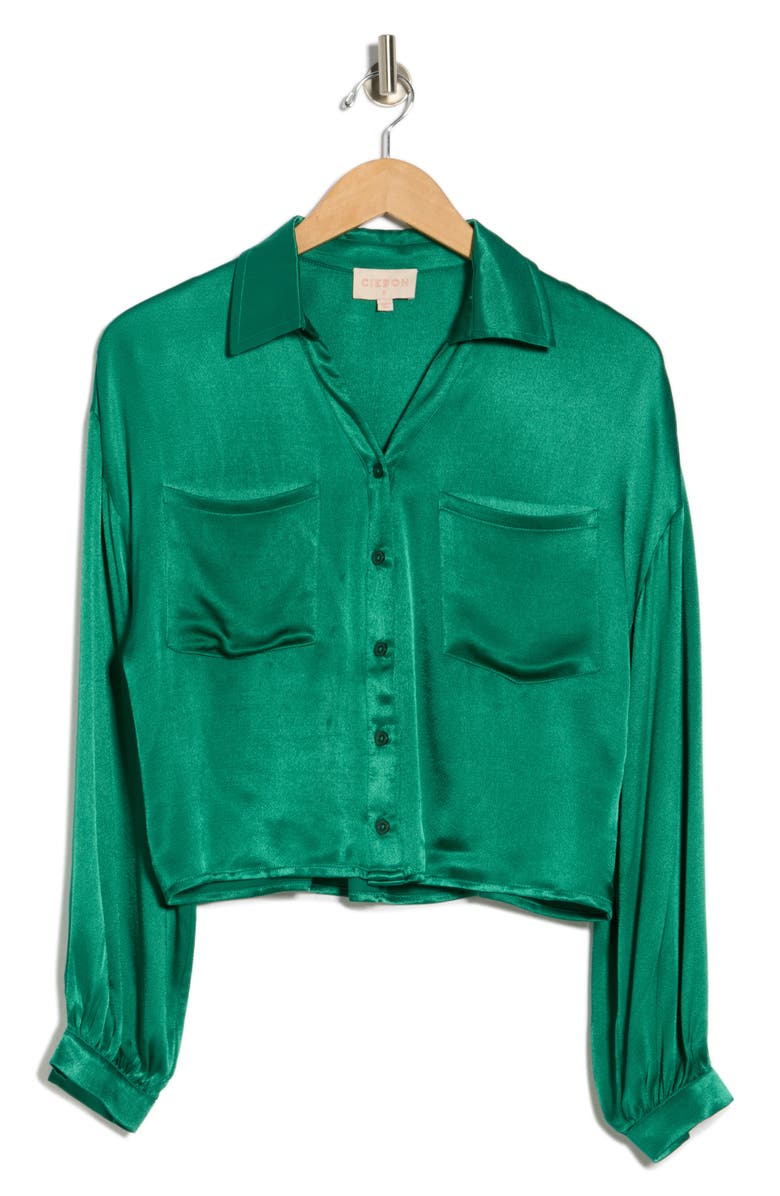 CIEBON Teresa Satin Button-Up Top, Alternate, color, Green