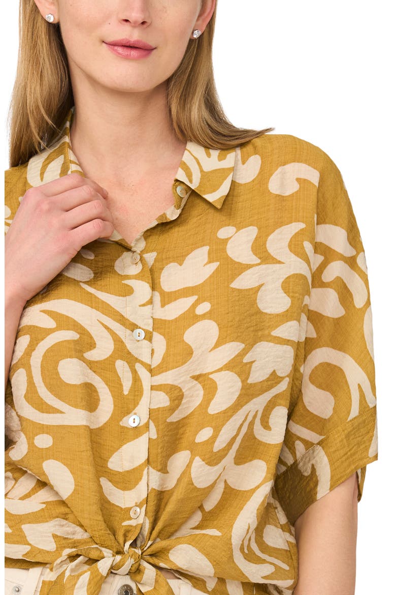 Tie Front Sleeve Top, Alternate, color, POTTING SOIL BATIK
