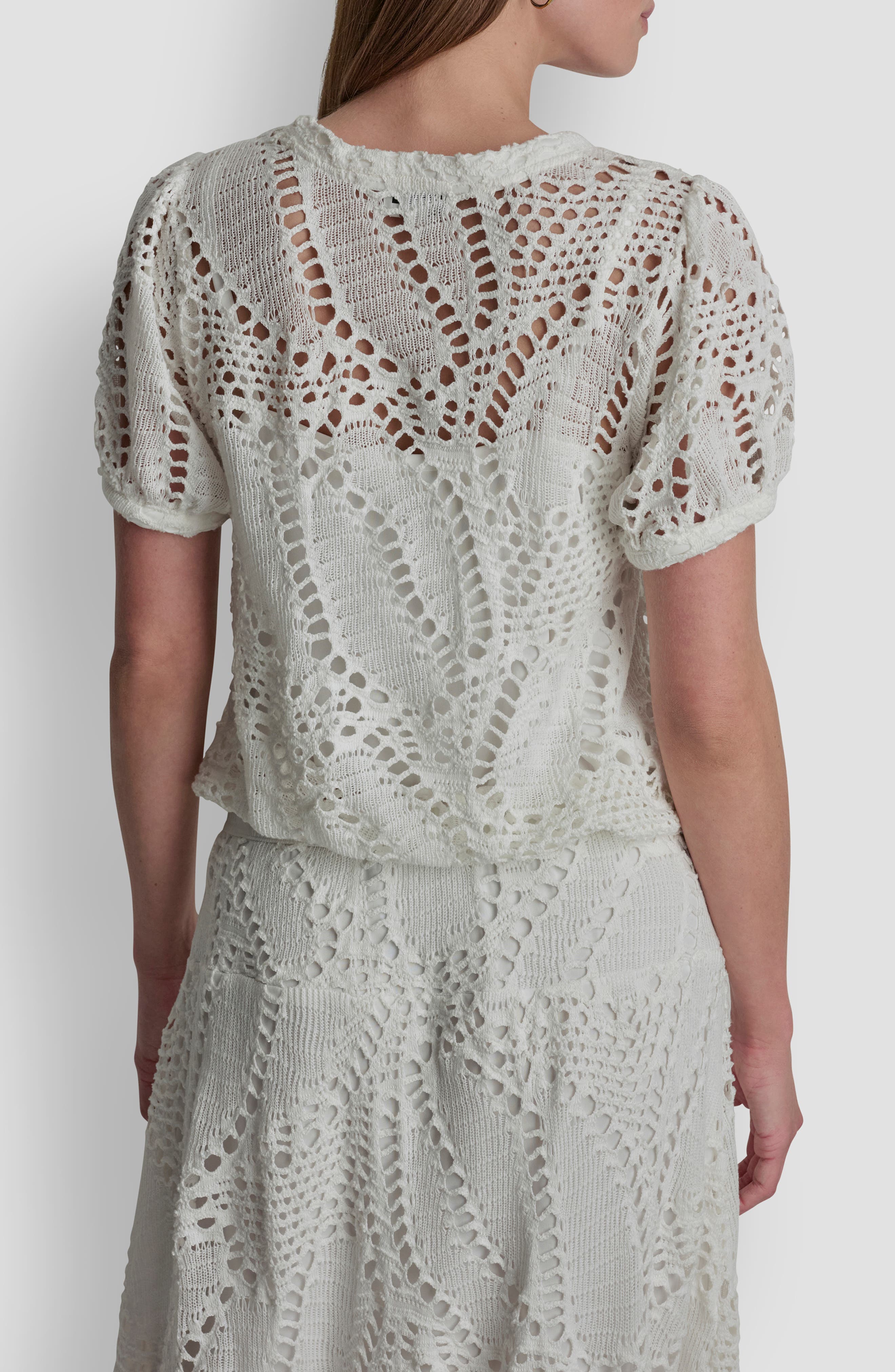Leaf Open Stitch Cotton Blend Knit Top - image 2