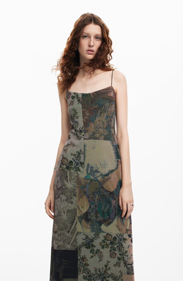 Desigual Miami Mixed Print Mesh Midi Dress, Alternate, color,