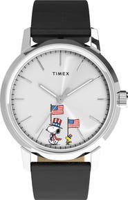 Timex® Peanuts® x Timex Marlin® Automatic Americana 40mm Leather Strap Watch