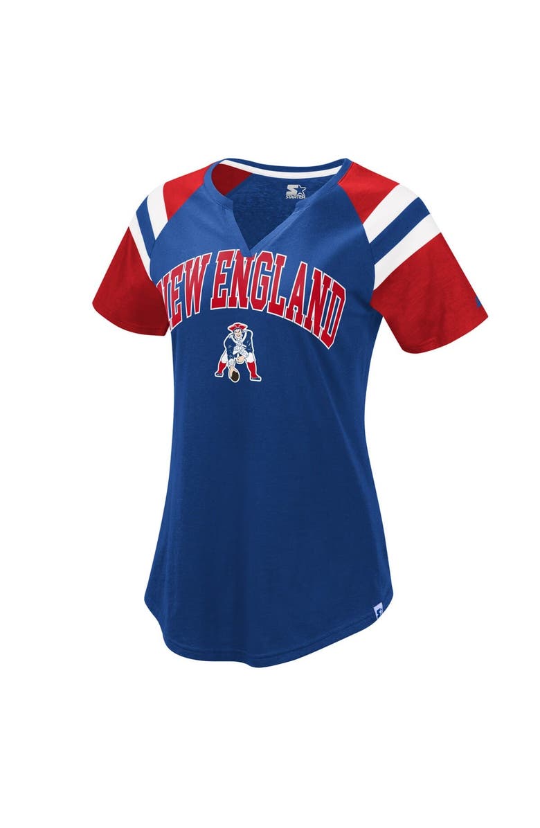 STARTER Women's Starter  Royal New England Patriots Game On Notch Neck Raglan T-Shirt, Main, color, 