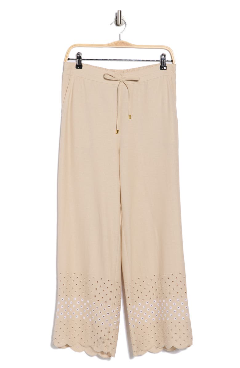 Ellen Tracy Eyelet Scallop Hem Pants, Alternate, color, Linen