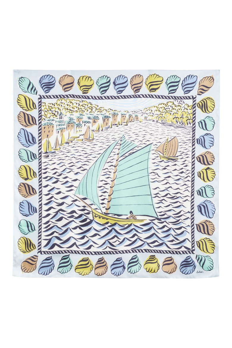 Sail Away Silk Square Scarf, Alternate, color, CHAMBRAY