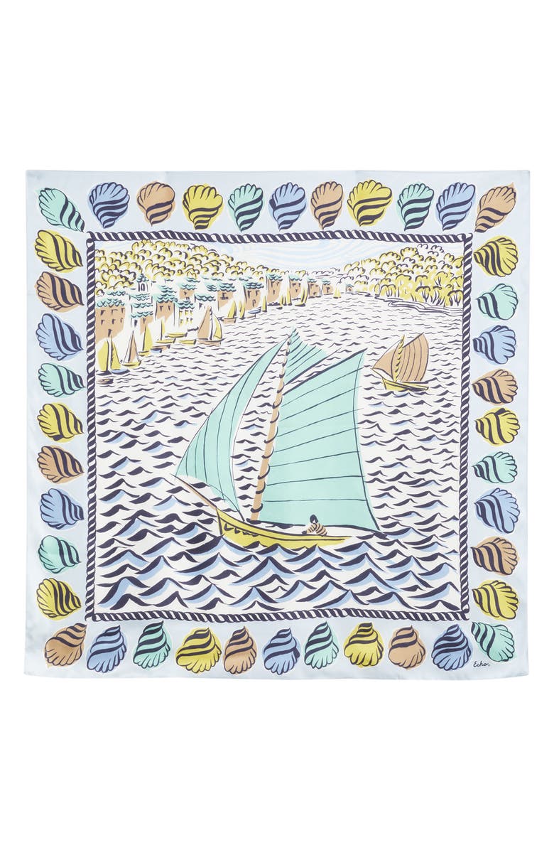 Echo Sail Away Silk Square Scarf, Alternate, color, Chambray