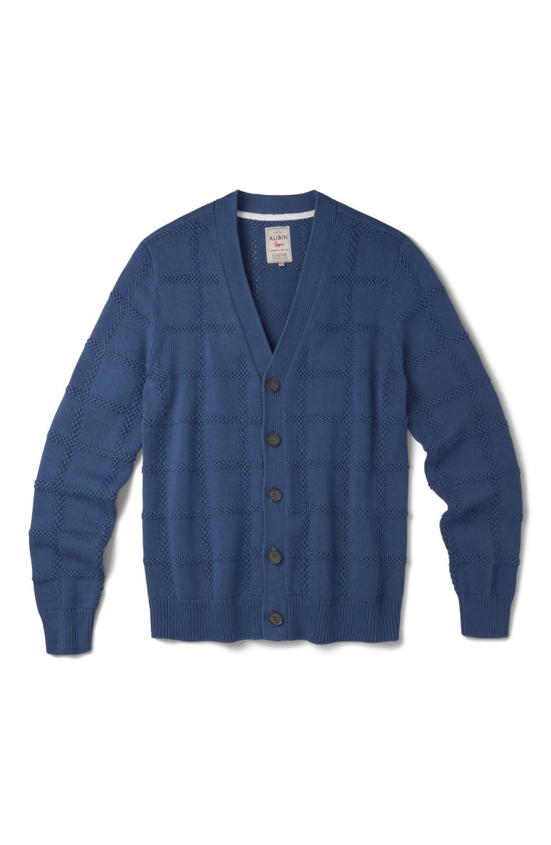 Aubin Rainham V-Neck Checked Cardigan, Alternate, color, Washed Indigo
