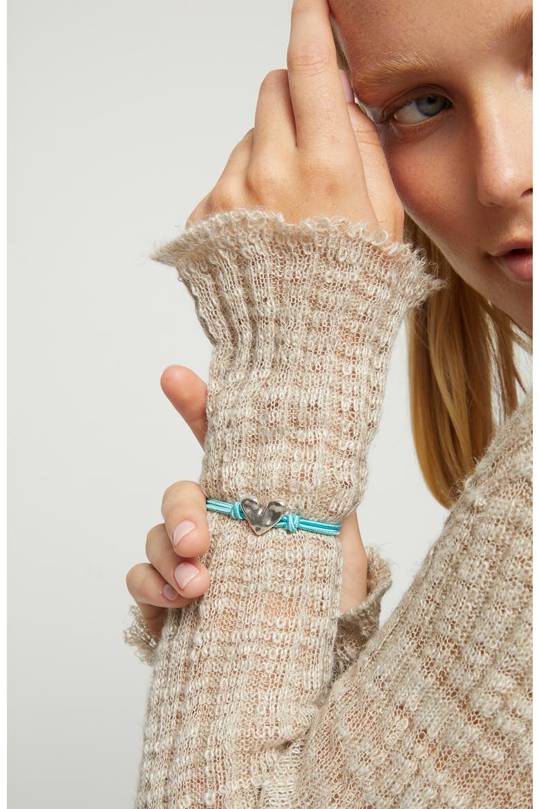 Turquoise Elastic Thread Bracelet With Sterling Silver-Plated Heart, Alternate, color, Silver