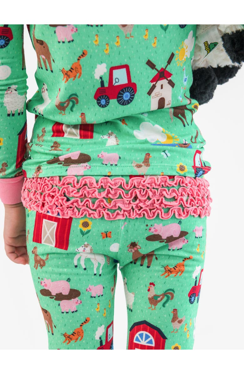 RuffleButts SoftSnooze Ruffle Long Sleeve Pajama Set, Signature Rear Ruffles, Alternate, color, Farm Friends