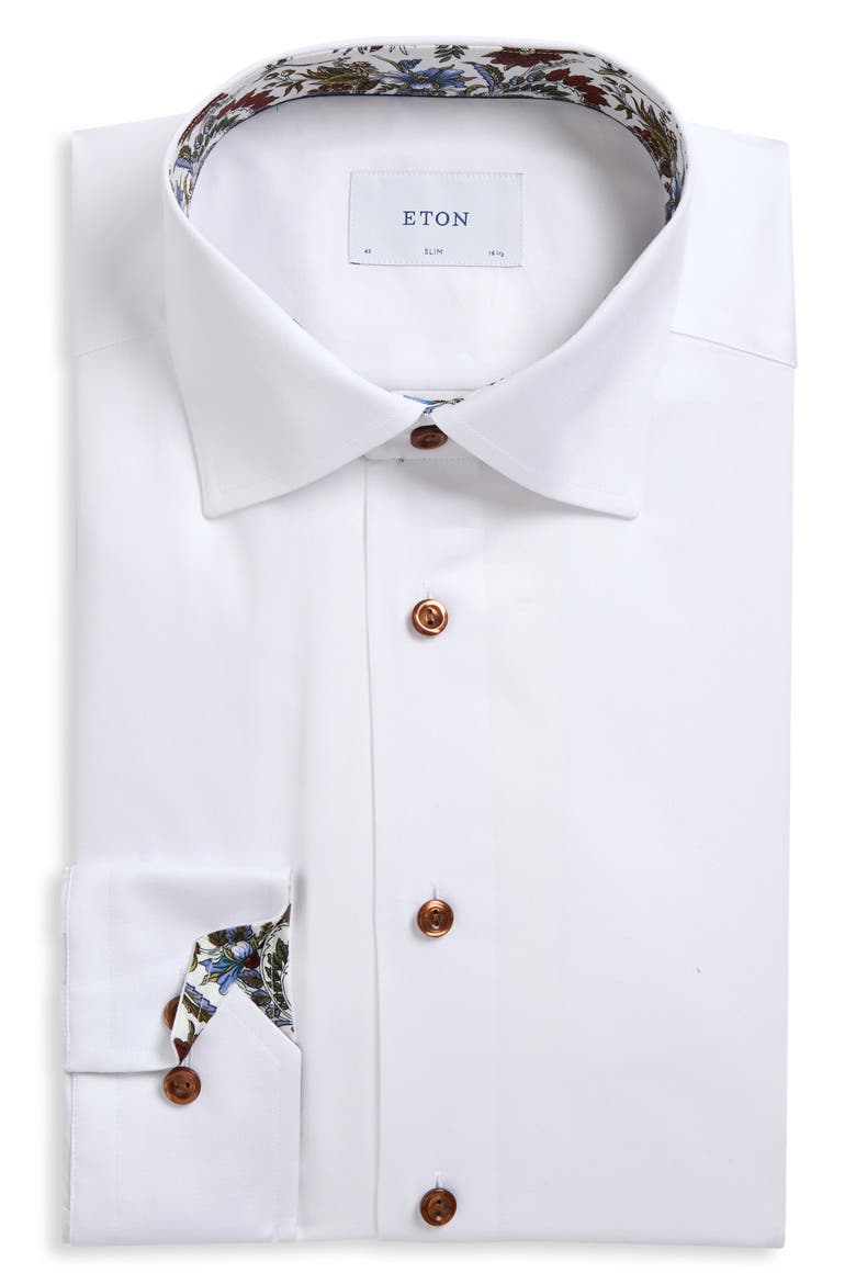 Slim Fit White Cotton Dress Shirt, Alternate, color, WHITE