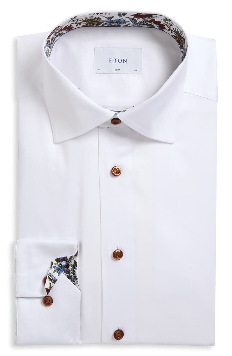 Eton Slim Fit White Cotton Dress Shirt, Alternate, color, White