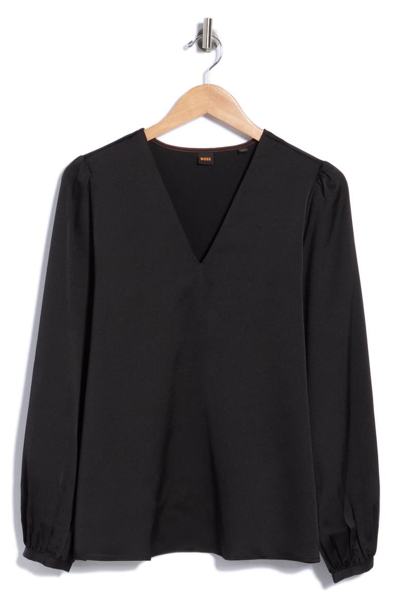 Baria V-Neck Long Sleeve Top, Main, color, BLACK