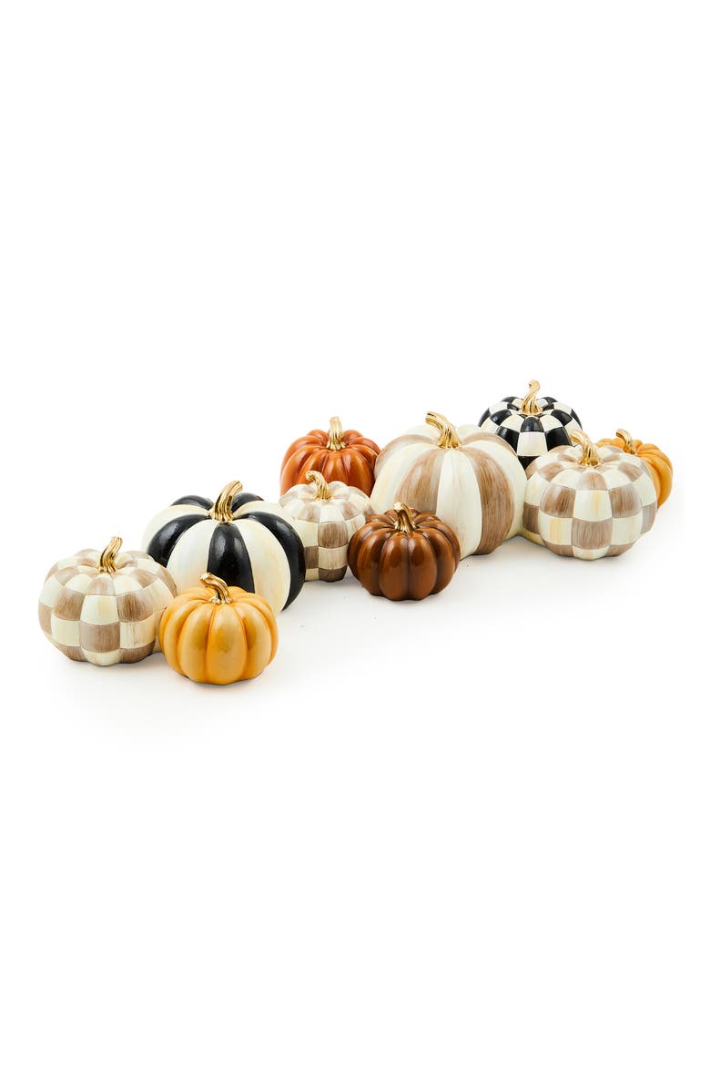 Autumnology Check & Stripe Pumpkin Decoration, Alternate, color, BROWN