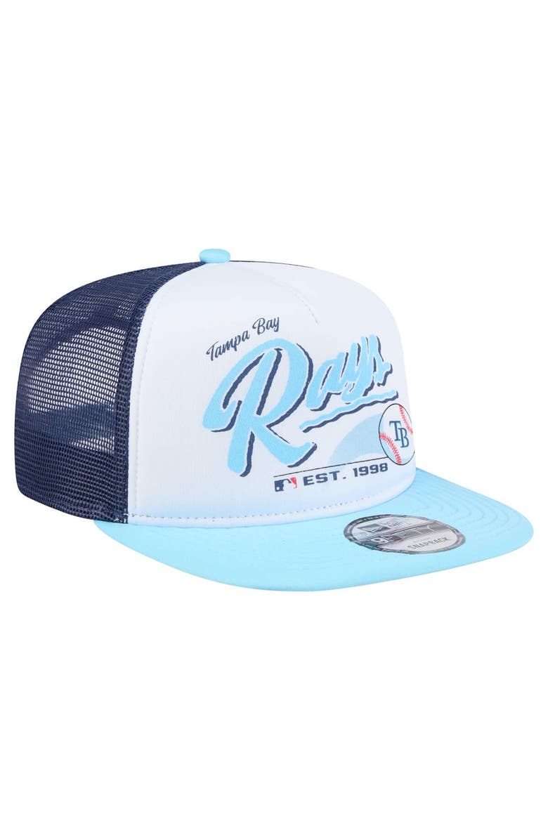 New Era Men's New Era White/Light Blue Tampa Bay Rays Retro Script Trucker 9FIFTY Snapback Hat, Alternate, color, White