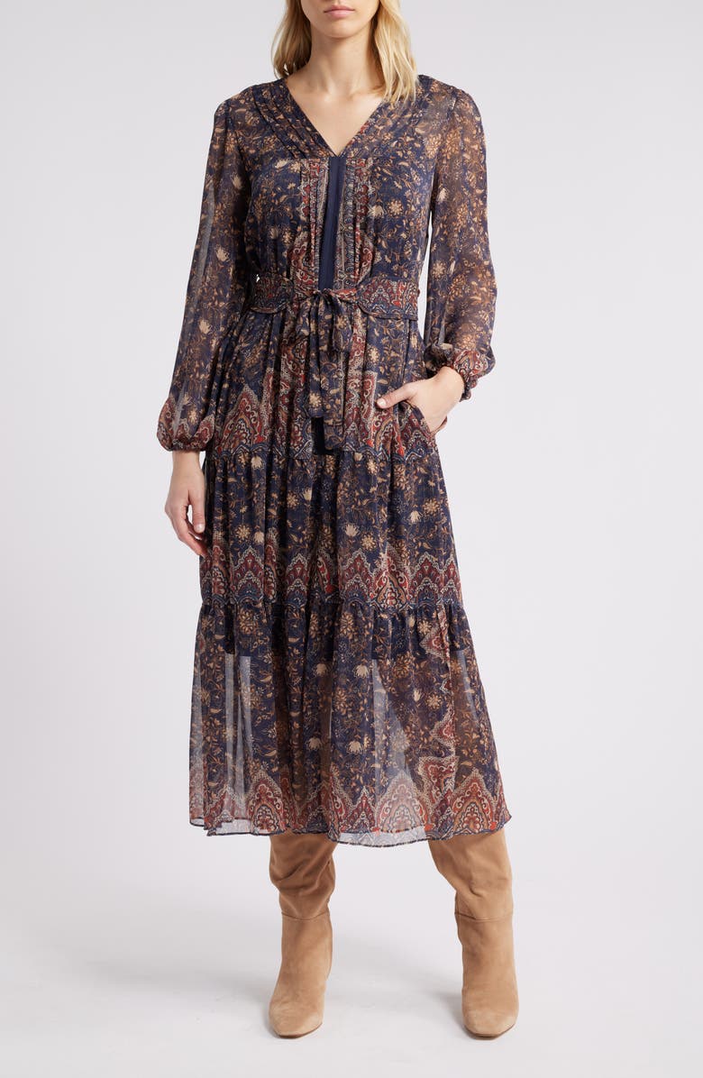 Julia Jordan Paisley Print Long Sleeve Chiffon Dress, Main, color,