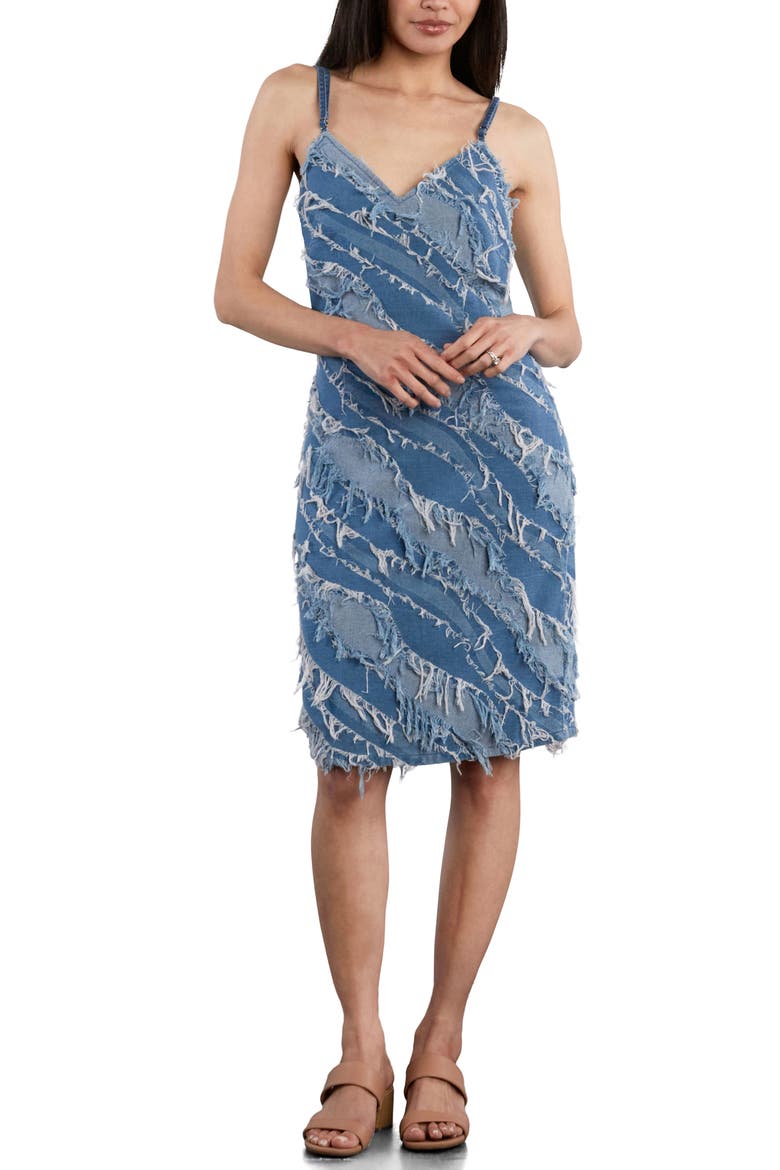 Frayed Denim Slip Dress, Alternate, color, LIGHT DENIM STITCH