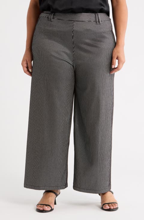 Darlene Stripe High Waist Wide Leg Pants (Plus)
