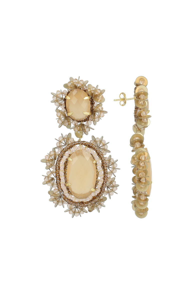 CE SI Pendant Earring Double w/ Sequins L - Taupe, Main, color, Taupe