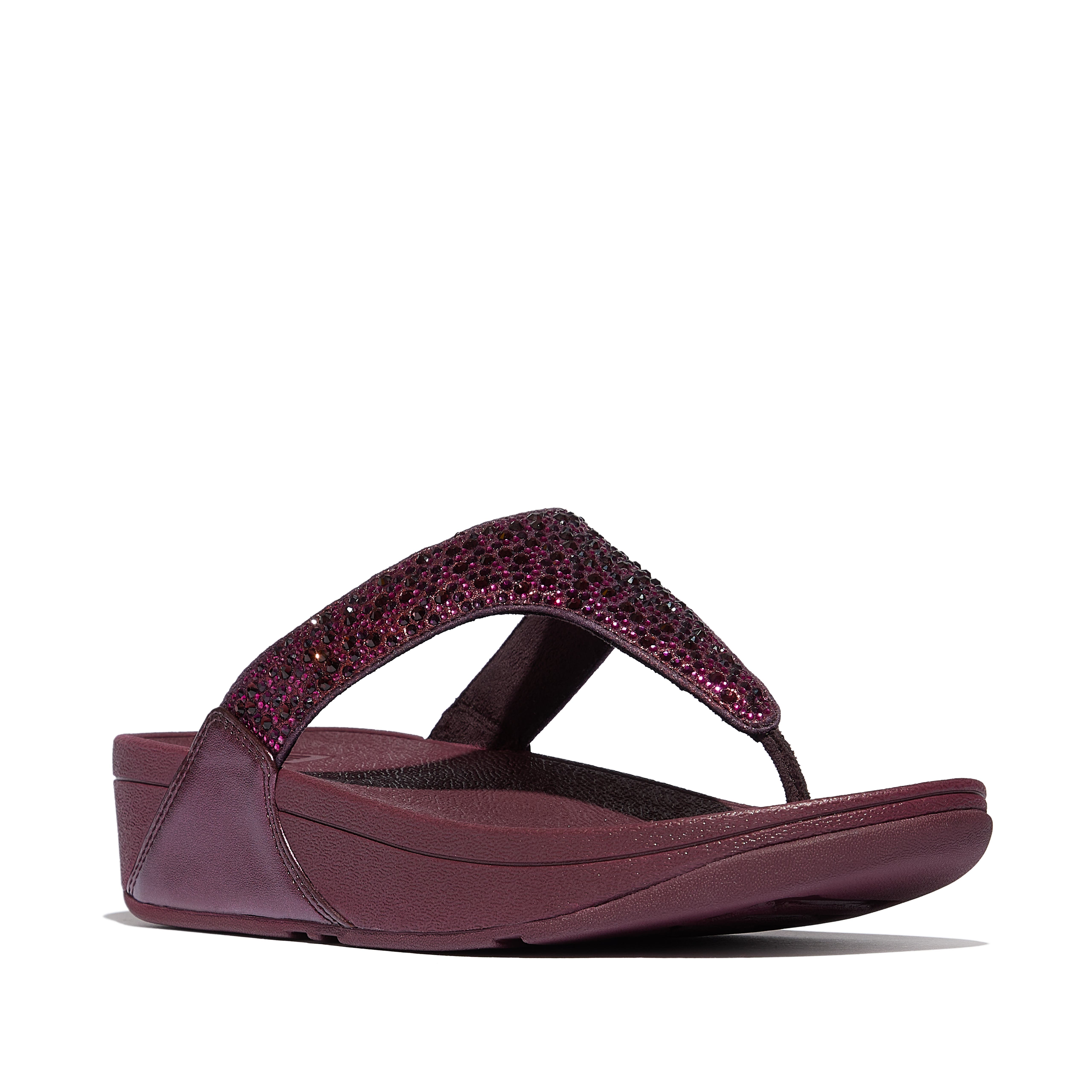 Lulu Crystal-mix toe-post sandals, Main, color, Metallic Plumberry