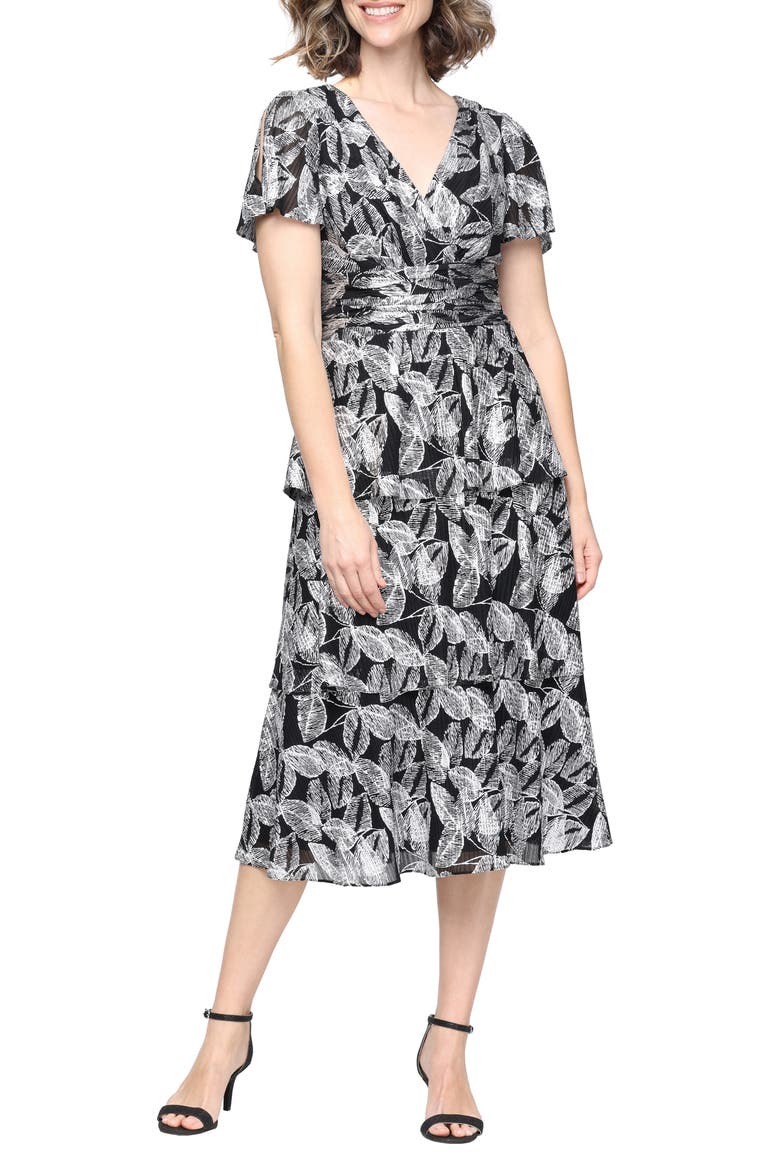 Tiered Tea Length Dress, Main, color, BLK SIL