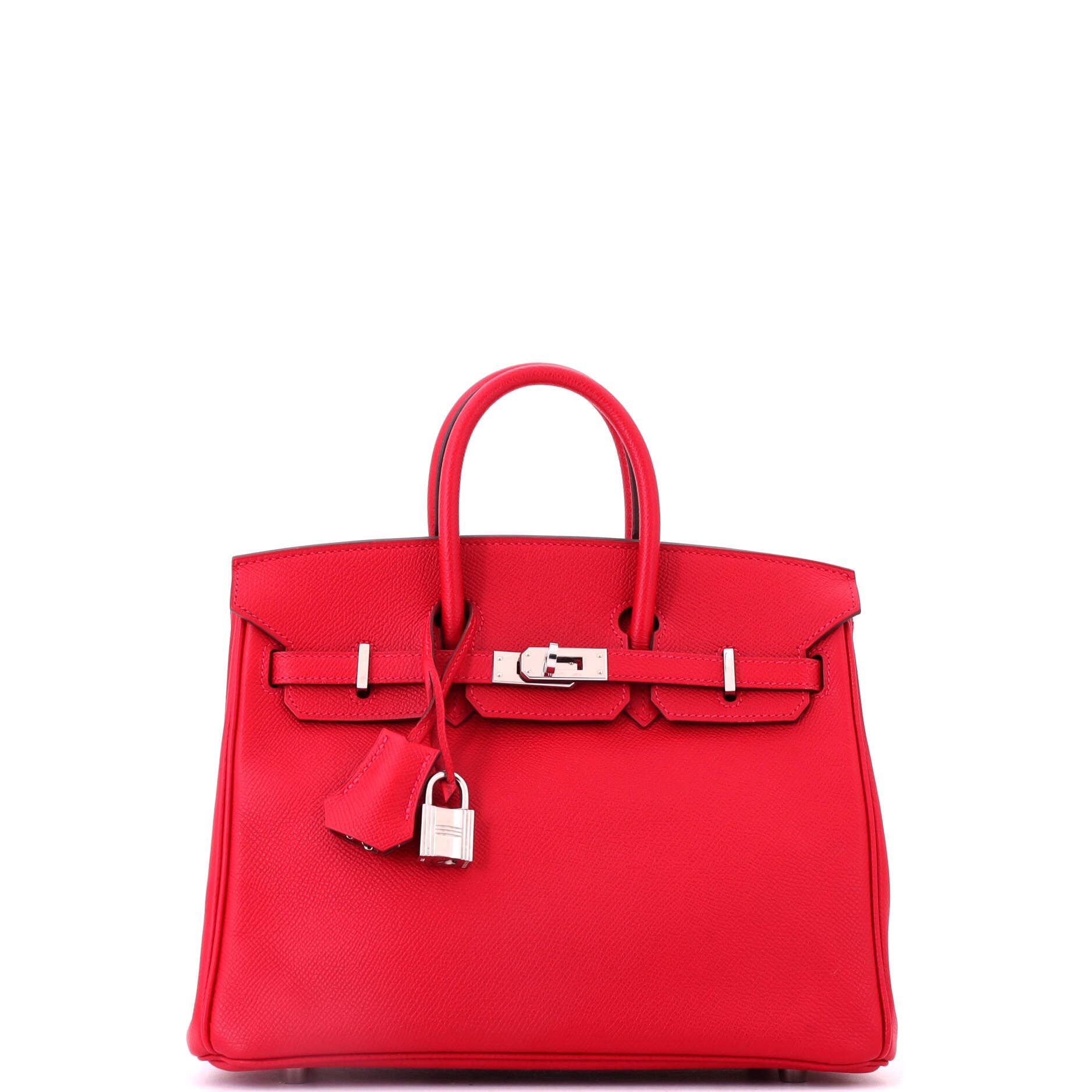 Pre-Owned Hermes Birkin Handbag Red Epsom with Palladium Hardware 25, Main, color, Rouge Casaque