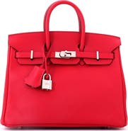 Pre-Owned Hermes Birkin Handbag Red Epsom with Palladium Hardware 25