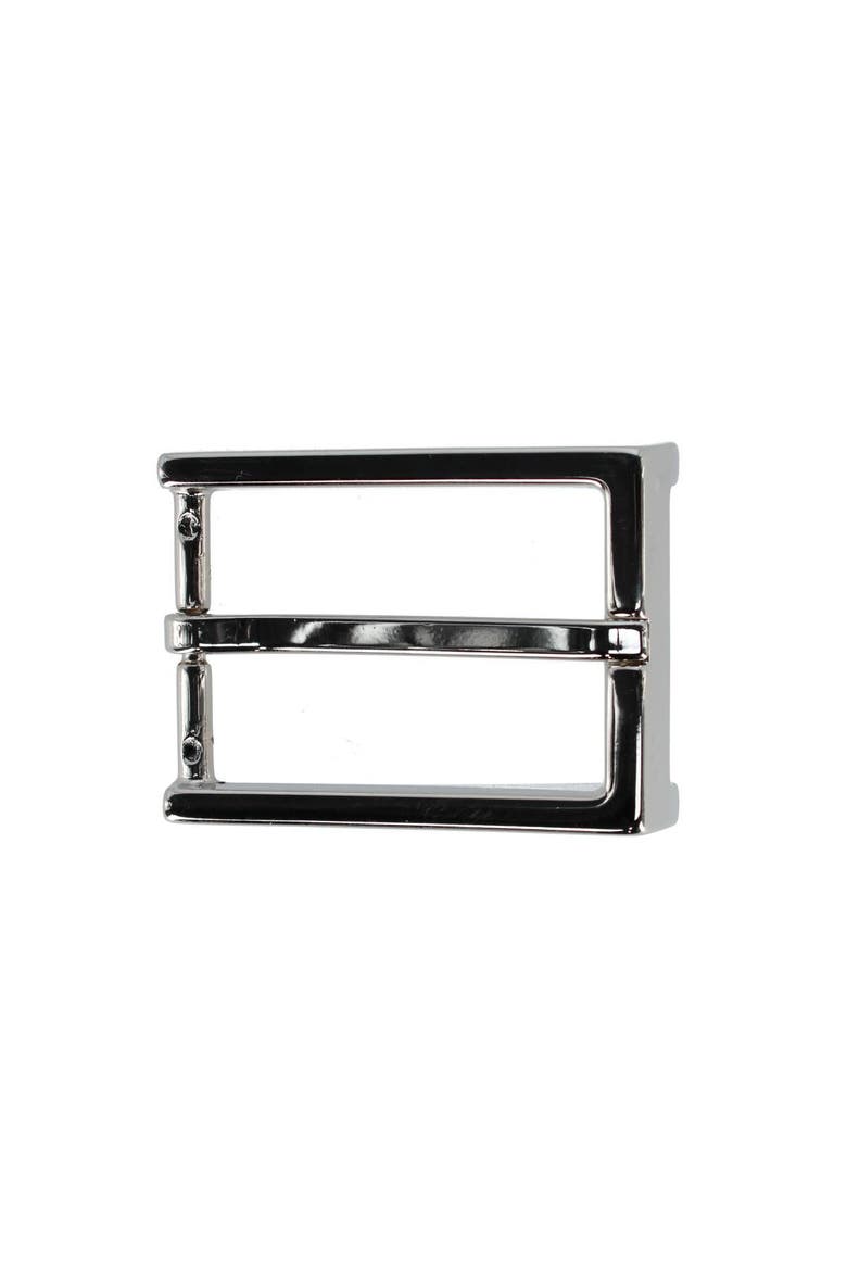 35mm Italian Classic Rectangular Sold Brass Harness Belt Buckle, Main, color, Shiny Nickel
