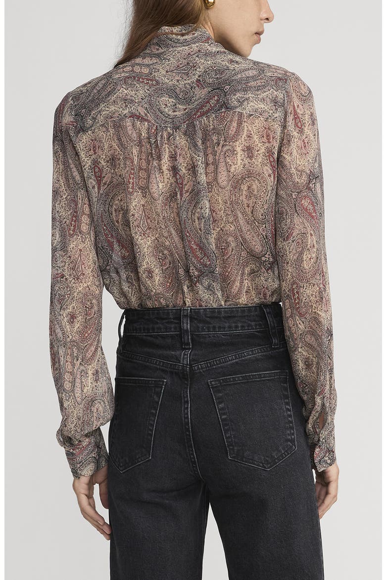 The Paisley Tie Neck Silk Shirt, Alternate, color, ECRU MULTI