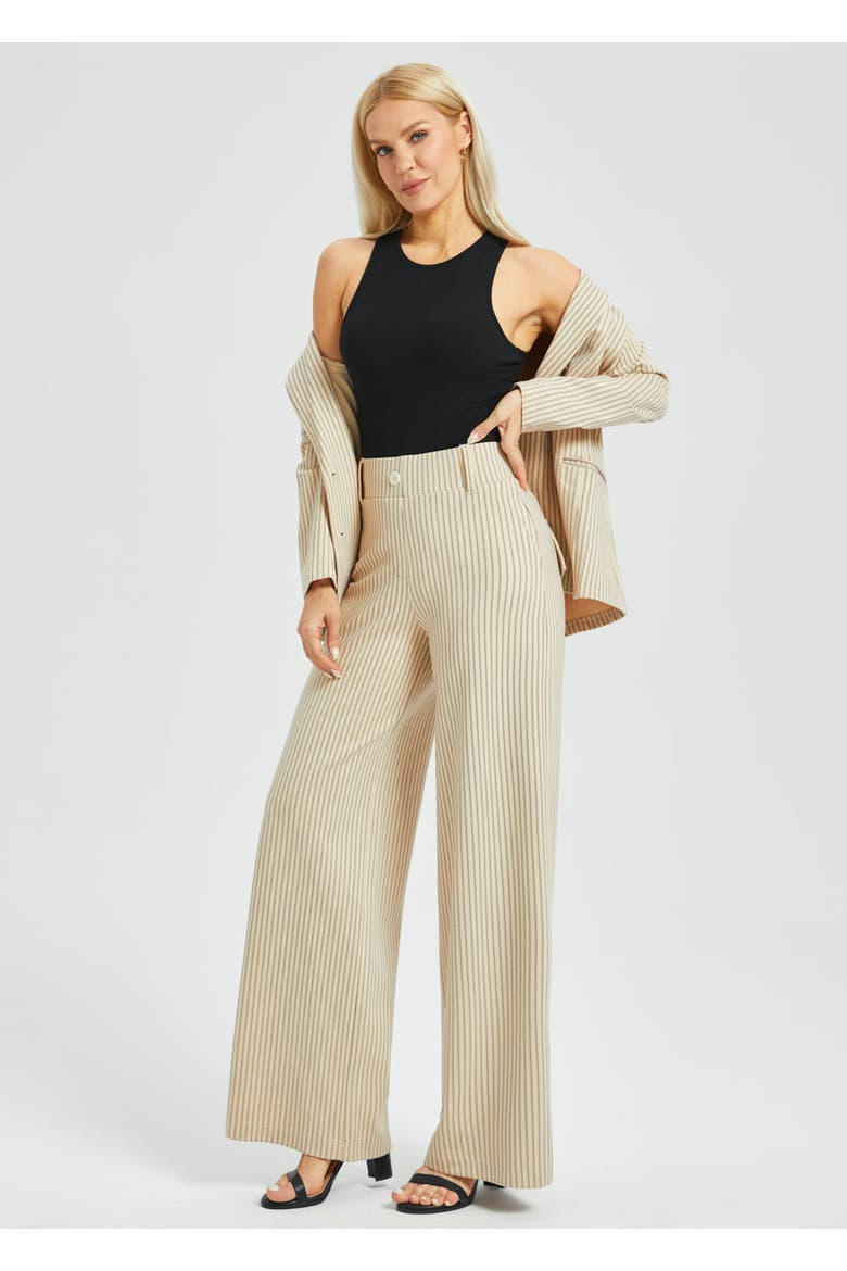 Classic High Waist DPYP Dress Pant Yoga Pants Wide Leg, Alternate, color, Ivory Black Pinstripe