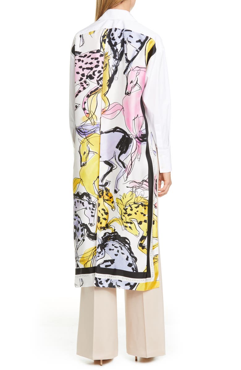 Stella McCartney Rayna Horse Print Back Scarf Panel Poplin Shirt, Alternate, color, 