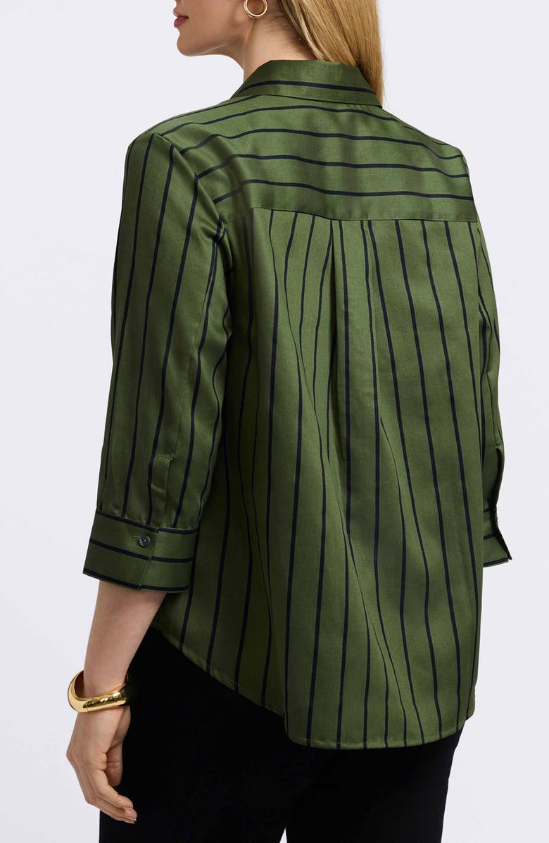 Foxcroft Margie Stripe Three-Quarter Sleeve Button-Up Shirt, Alternate, color, Basil Green/ Black
