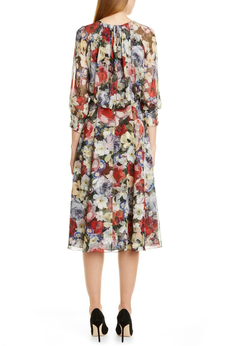 Poppy Collage Floral Silk Midi Dress, Alternate, color, BLACK / MULTI