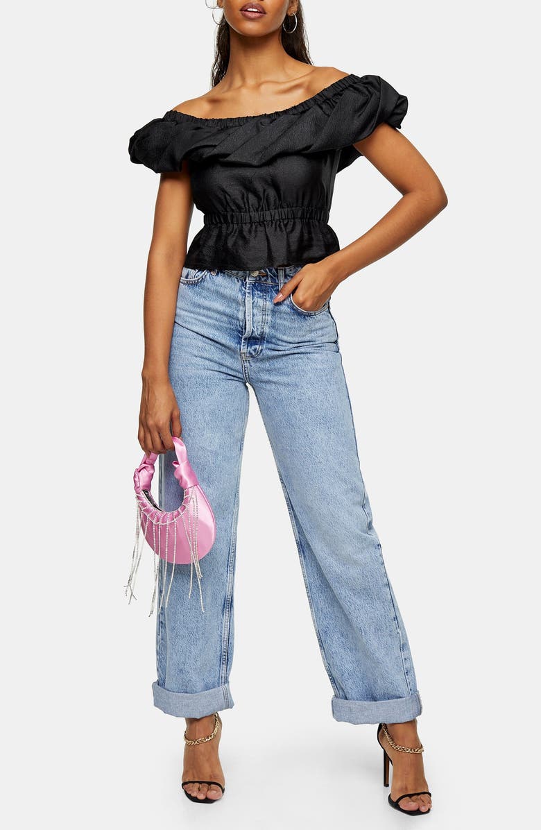 Topshop Textured Bardot Blouse, Alternate, color, 