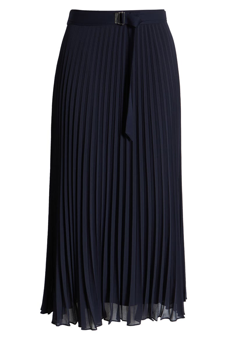 Vocelina Belted Pleated Midi Skirt, Alternate, color, DK BU