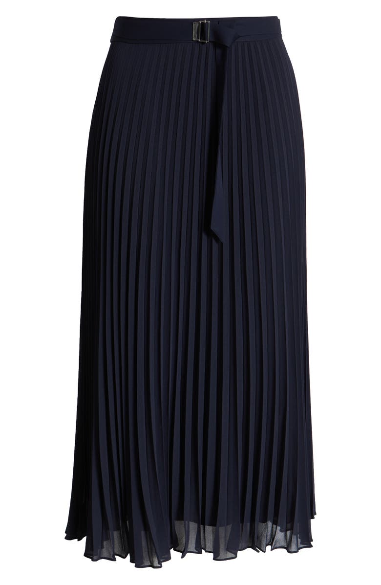 BOSS Vocelina Belted Pleated Midi Skirt, Alternate, color, Clean Navy