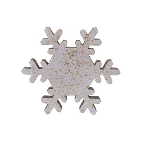 Enameled Mango Wood Snowflake with Gold Splatter, Cream & Gold
