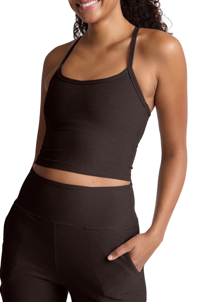 Beyond Yoga Space Dye Slim Racerback Crop Tank, Main, color, Dark Chocolate Heather