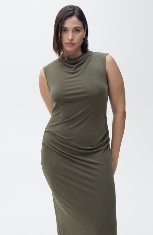 Mango Draped Sleeveless Modal Blend Maxi Dress In Green