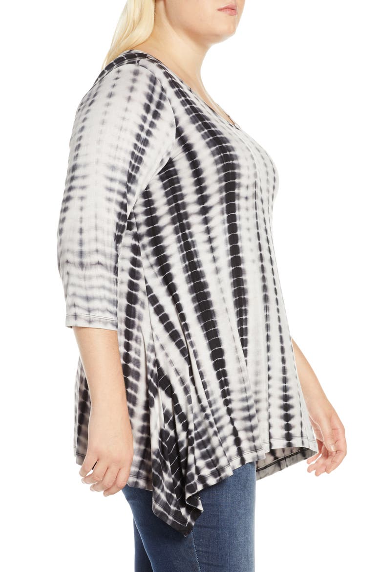 Tie Dye Handkerchief Hem Top, Alternate, color, BLK/ WHT