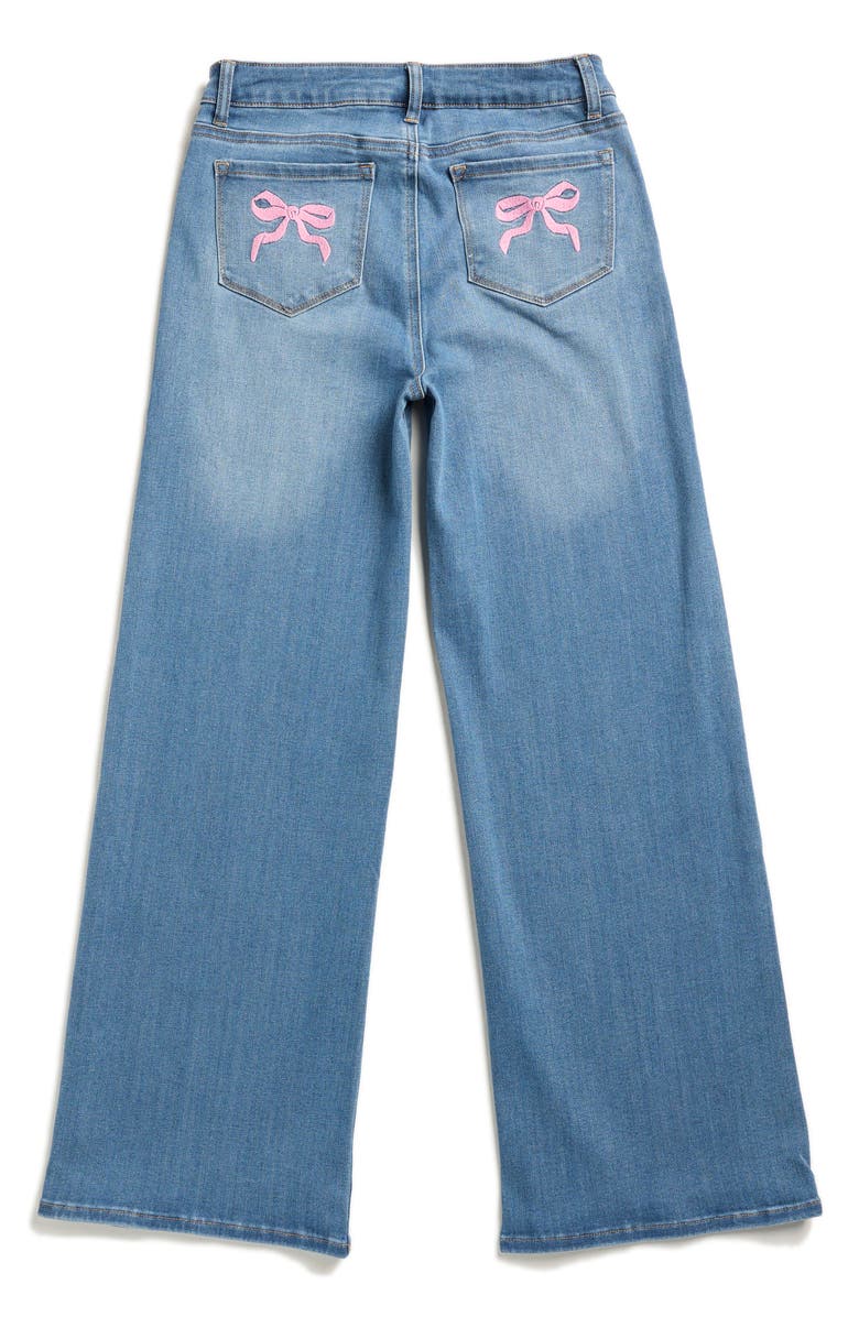 Tractr Kids' Bow Embroidered Wide Leg Jeans, Alternate, color, Blue