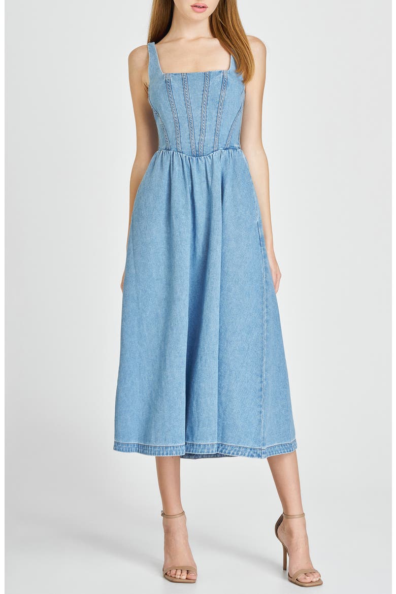Daisy Sleeveless Denim Midi Dress, Main, color, VINTAGE BLUE