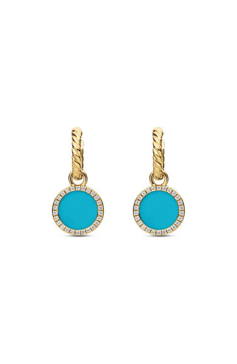 David Yurman Petite DY Elements<sup>®</sup> Drop Earrings in 18K Yellow Gold with Turquoise and Pavé Diamonds, Main, color,