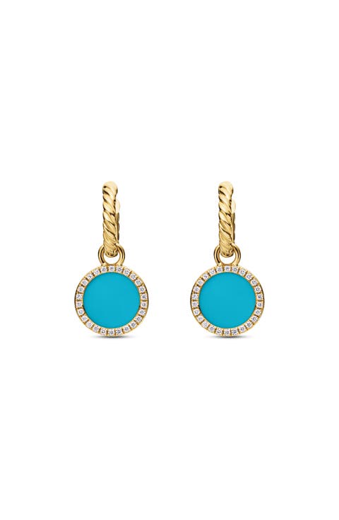 Petite DY Elements® Drop Earrings in 18K Yellow Gold with Turquoise and Pavé Diamonds
