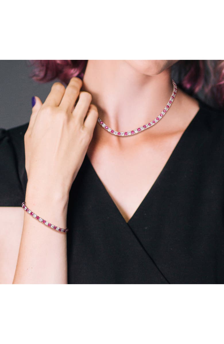 DELMAR Sterling Silver Lab Created Ruby & Lab Created White Sapphire Tennis Necklace & Bracelet Set, Alternate, color, 