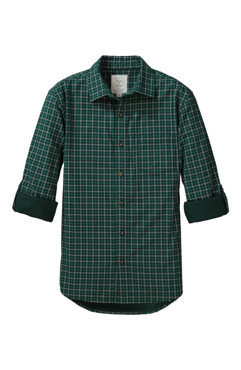 Hope & Henry Men's Convertible Double Weave Button Down Shirt, Alternate, color, Green And Grey Check