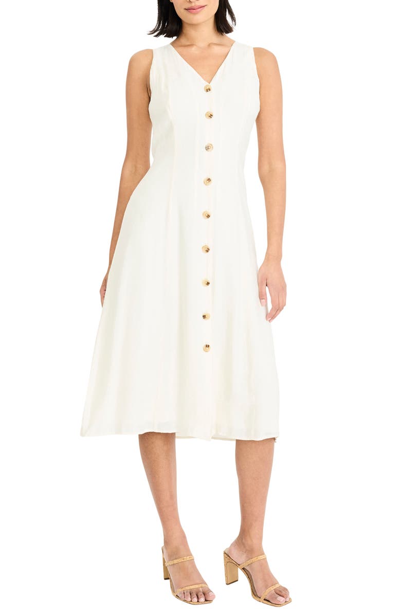 Maggy London Sleeveless Midi Shirtdress, Main, color, Ivory