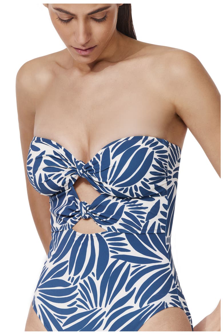 Comeback Cut Out Bandeau One Piece, Alternate, color, Petrol-White