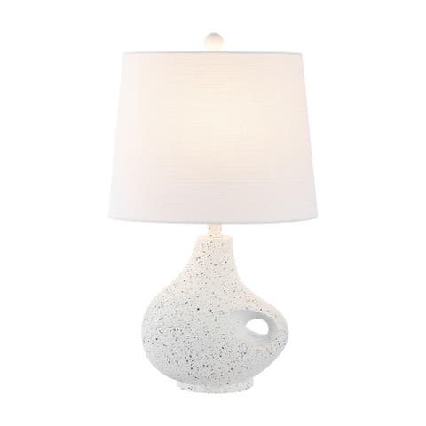 Charlotte 24" Minimalist Designer Iron/Resin Oval Shade LED Table Lamp, White Terrazzo