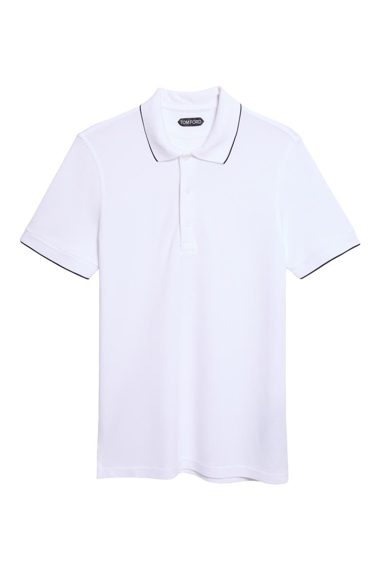 Tipped Lyocell & Cotton Piqué Polo, Alternate, color, WHITE/ BLACK