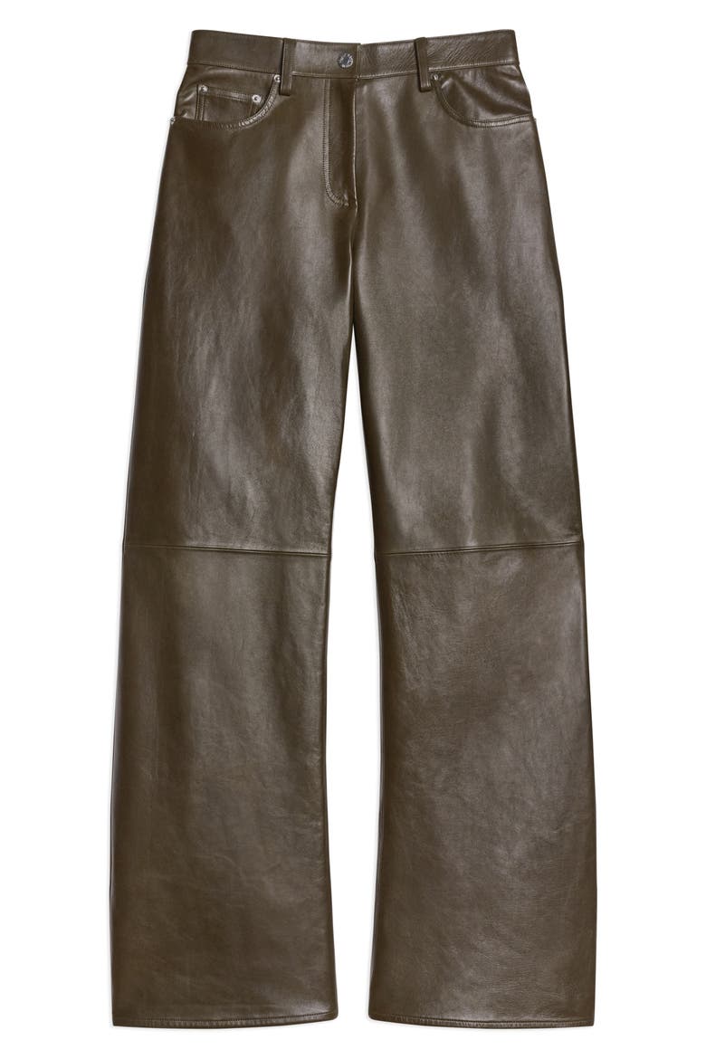 Relaxed Bootcut Leather Pants, Alternate, color, DARK MOSS/ BLACK