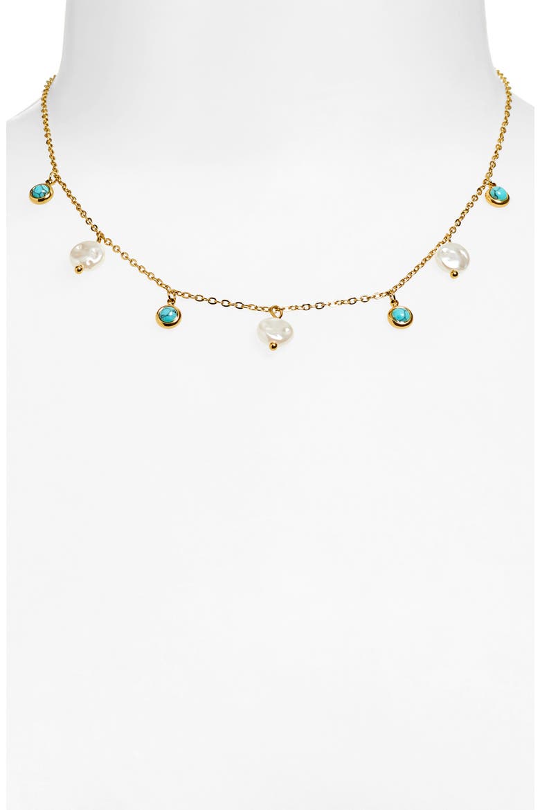 Faux Pearl & Faux Stone Charm Necklace, Alternate, color, GOLD